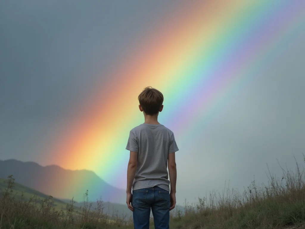 Person observing a rainbow symbolizing mystical meanings