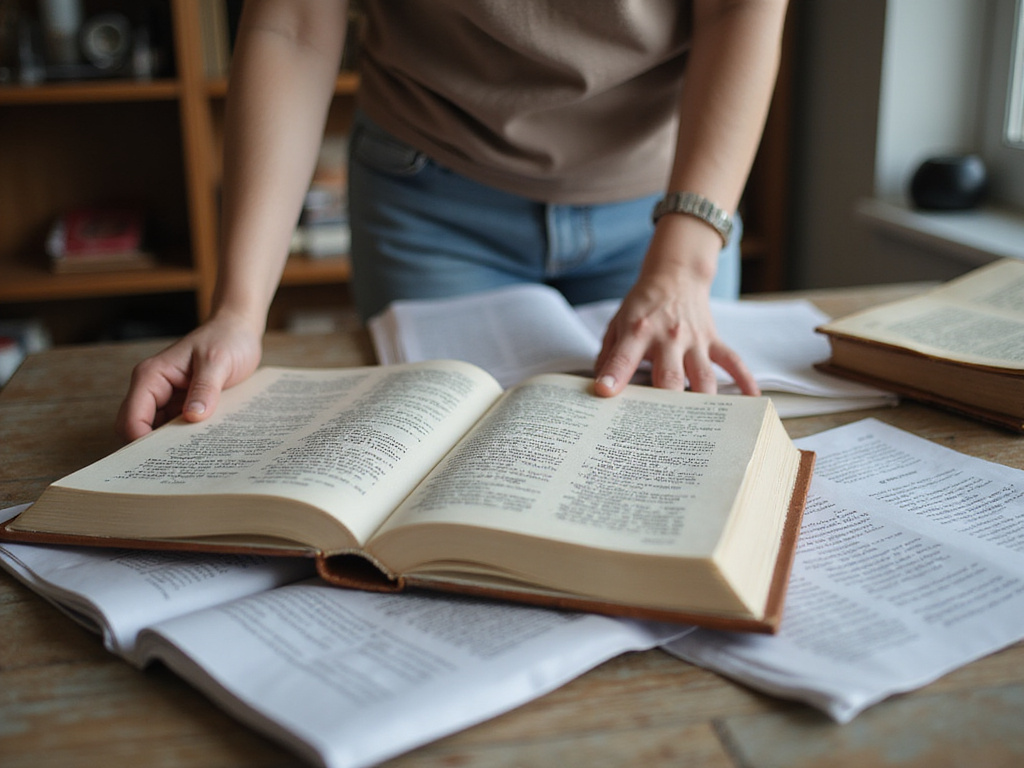 Person analyzing Hebrew and English bibliography citation styles