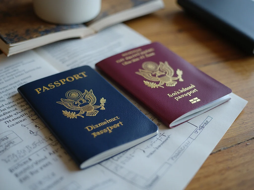 Comparison of traditional and biometric passport on a desk