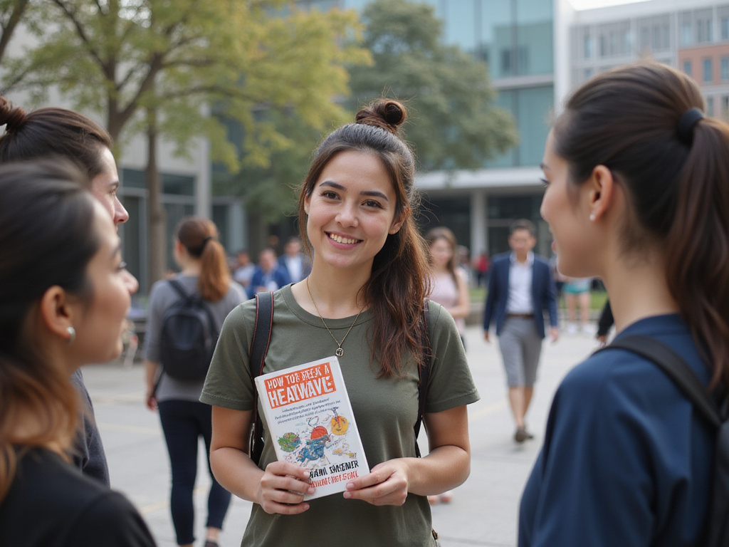 Group discussion about breaking a heatwave in city park