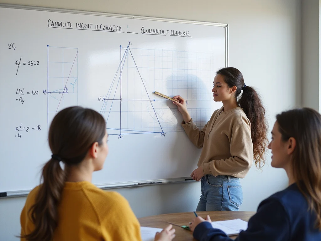 Students calculating triangle area in a modern classroom