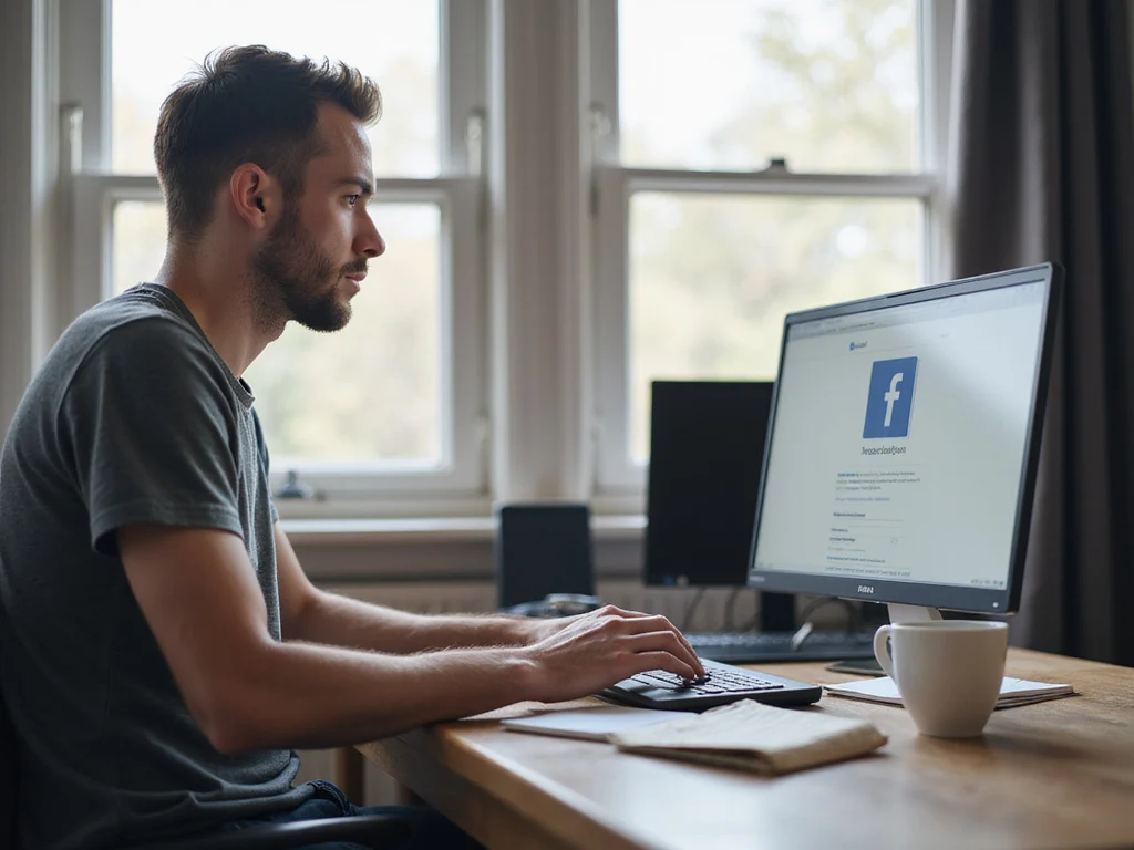 Man preparing to deactivate Facebook account at home office