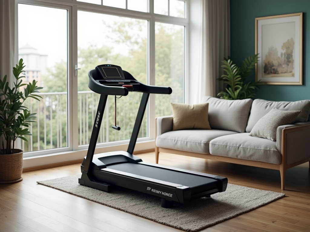 Compact treadmill in a modern urban living room