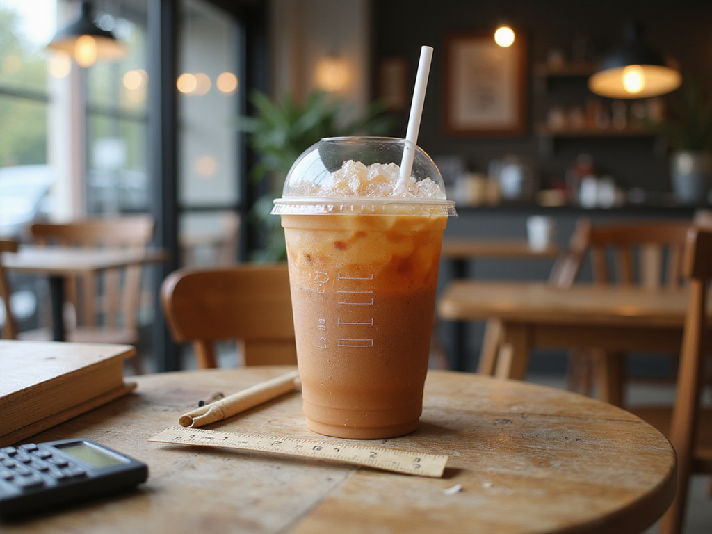 מדידת נפח כוס חד פעמית לשתייה קרה בבית קפה