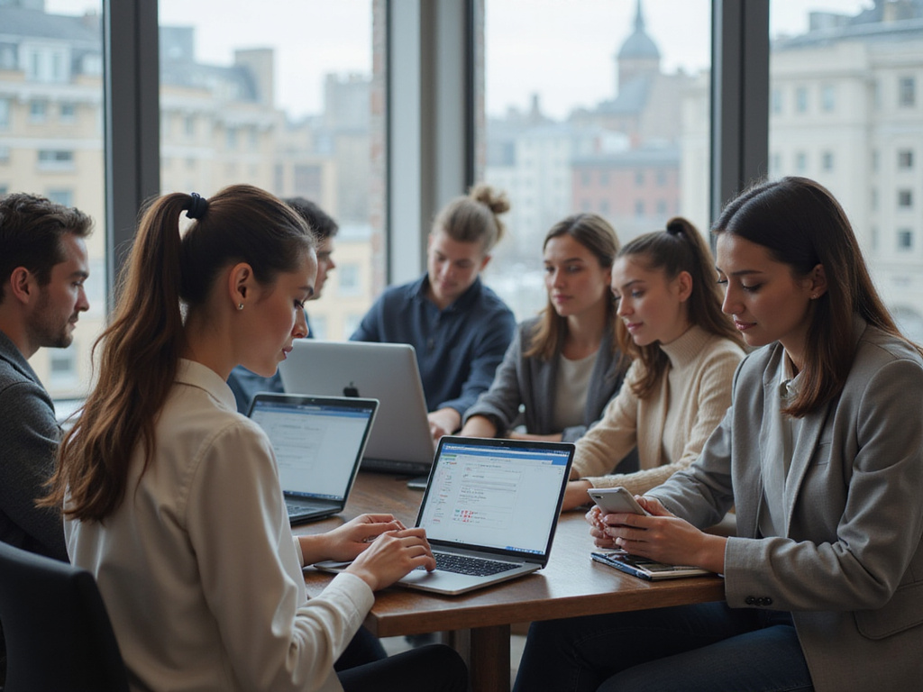Brunette woman calculating כמה ימים עד לתאריך on her laptop.