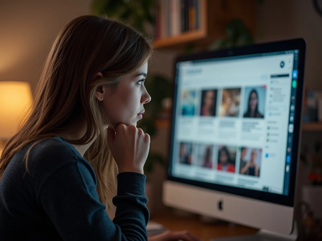 Person seeking answers on computer in comfortable room