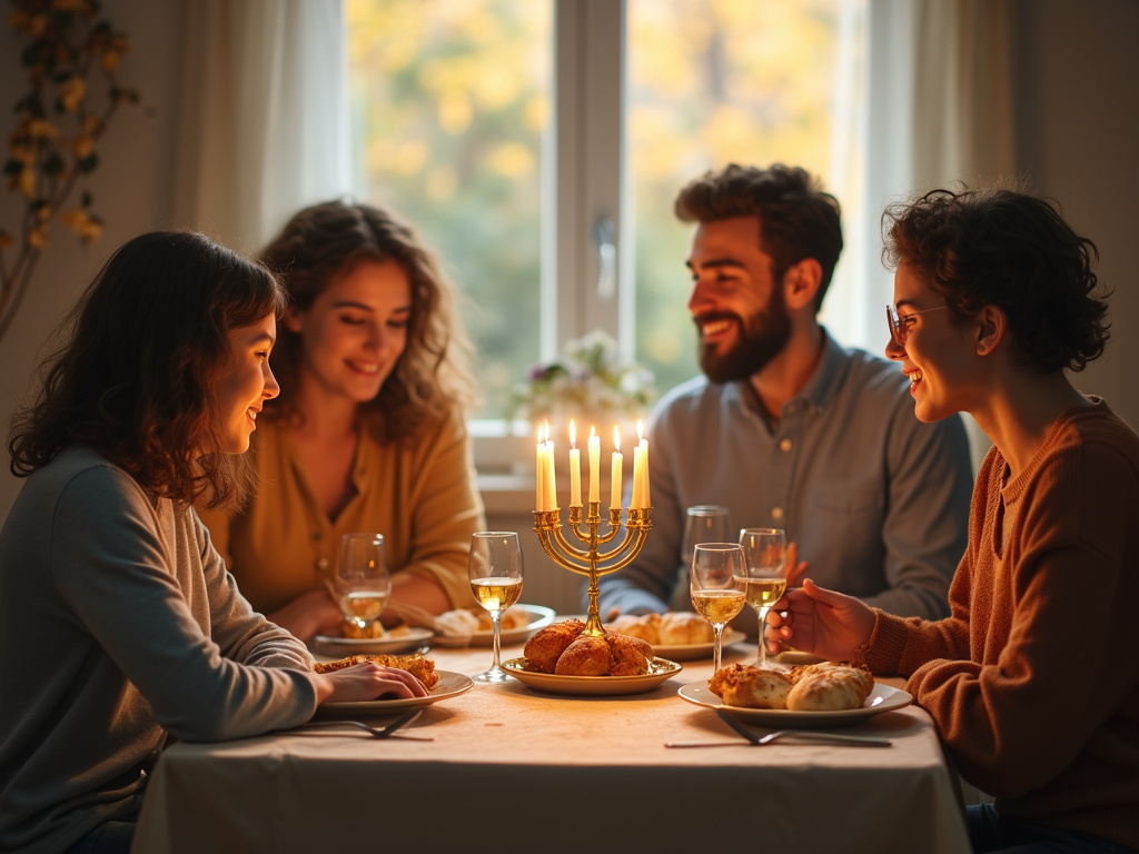 Family having Sabbath dinner with traditional elements, מתי נכנסת שבת היום.