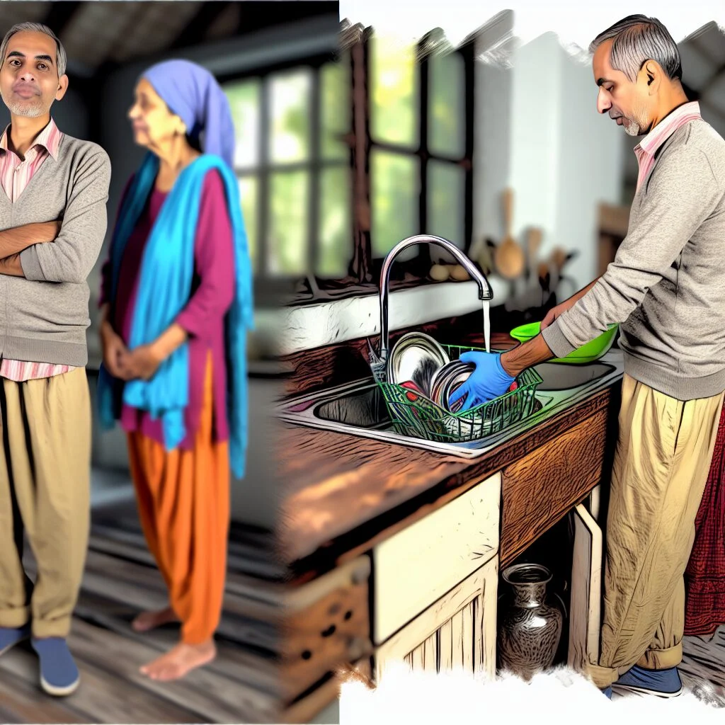 Adults demonstrating process of איך טובלים כלים in a domestic environment
