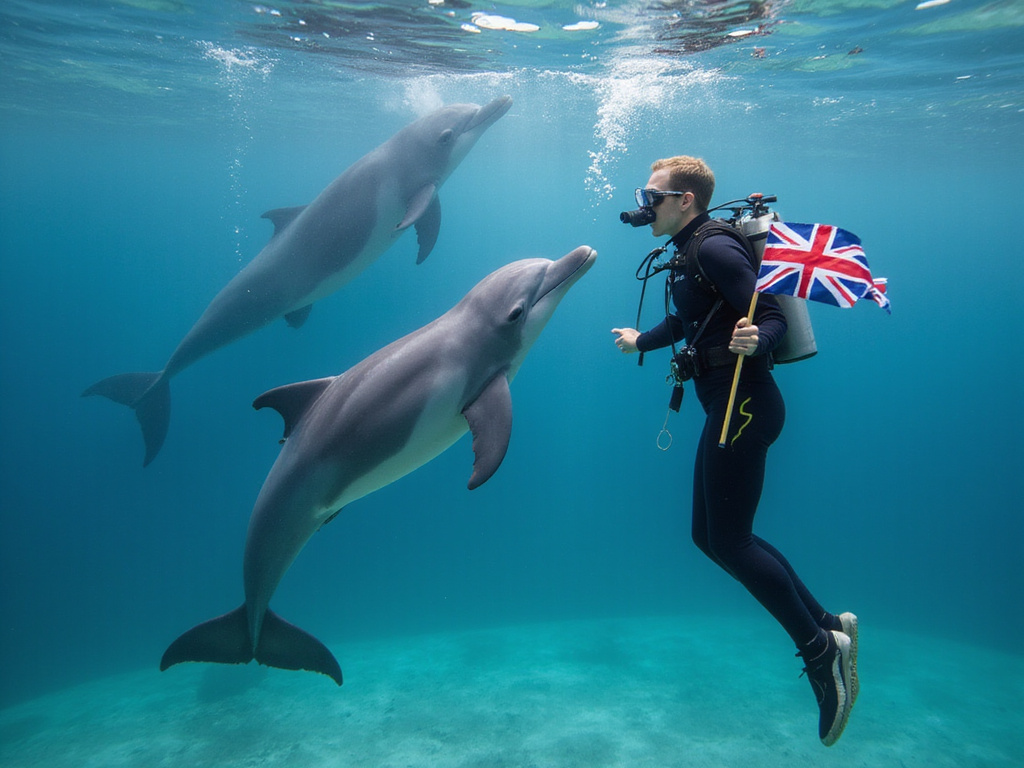 Dolphin breathing through blowhole, observed by US and UK diver
