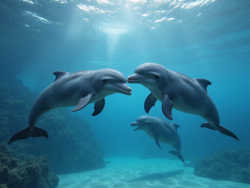 Marine scene illustrating dolphin reproduction behavior