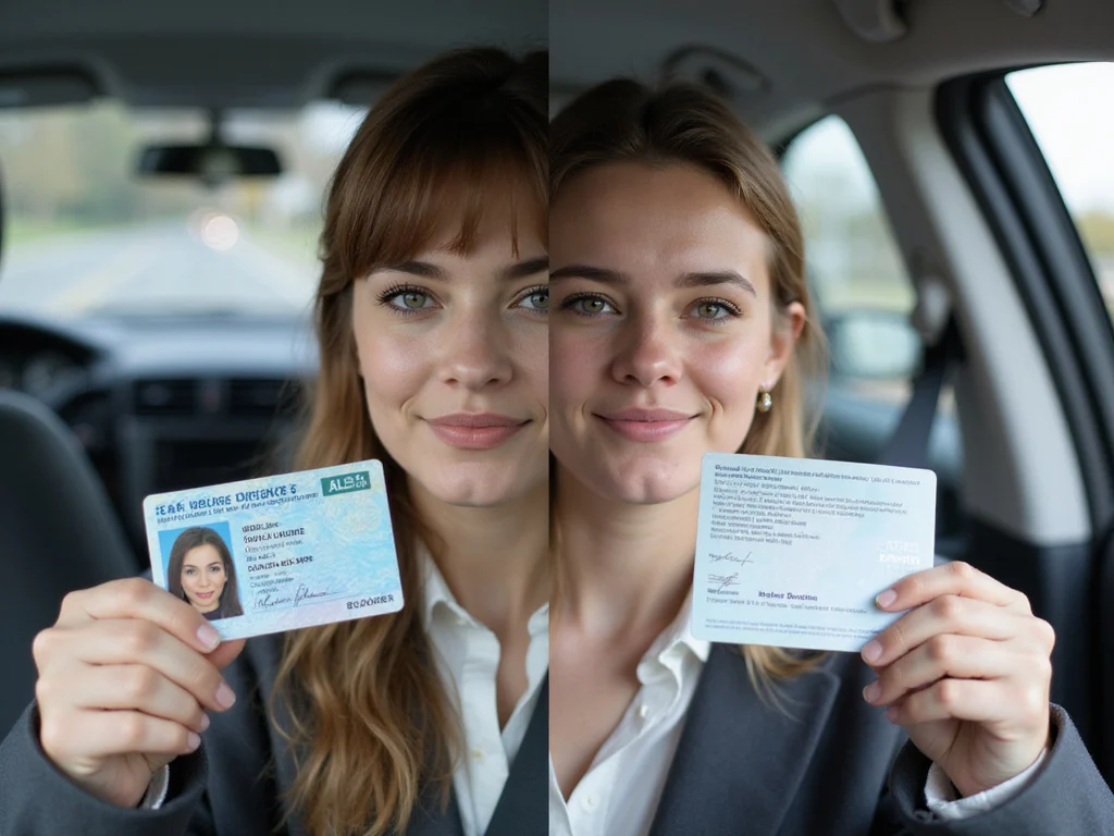 Person holding driving license and car registration document