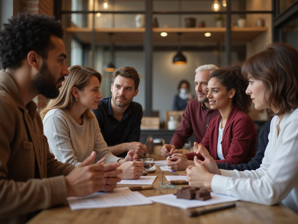 Diversity group discussing buying Dubai chocolate
