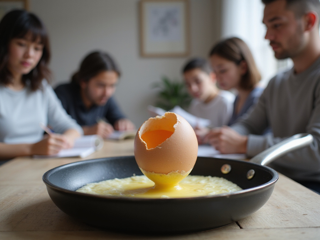 Cracking egg into pan demonstrating protein content in eggs