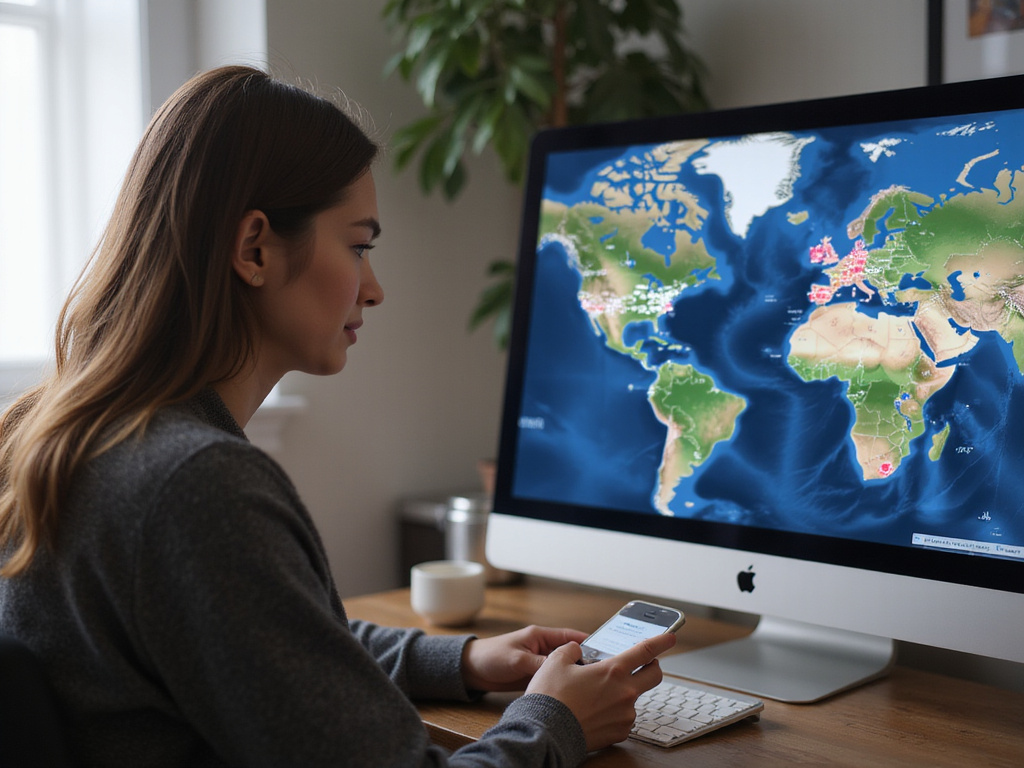 Person checking alerts on computer map for איפה יש אזעקות עכשיו