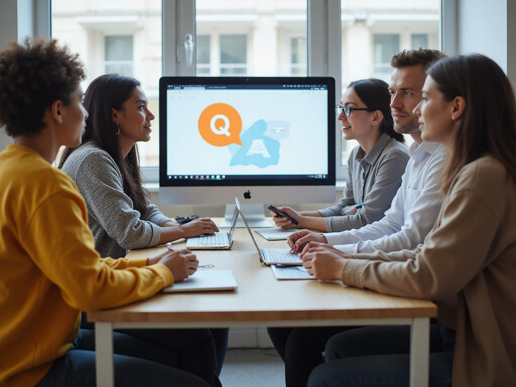 Digital Q&A session illustration with diverse audience for איפה סולטיז גרים.