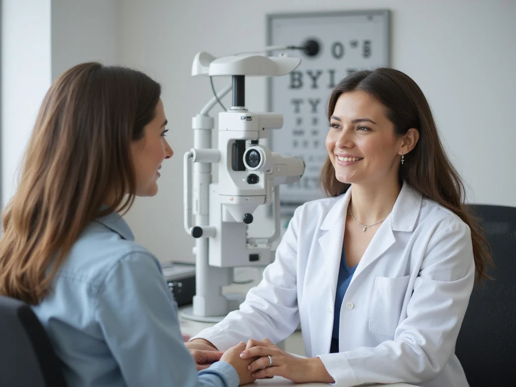 Optometrist preparing client for איפה עושים בדיקת ראיה לרשיון נהיגה.