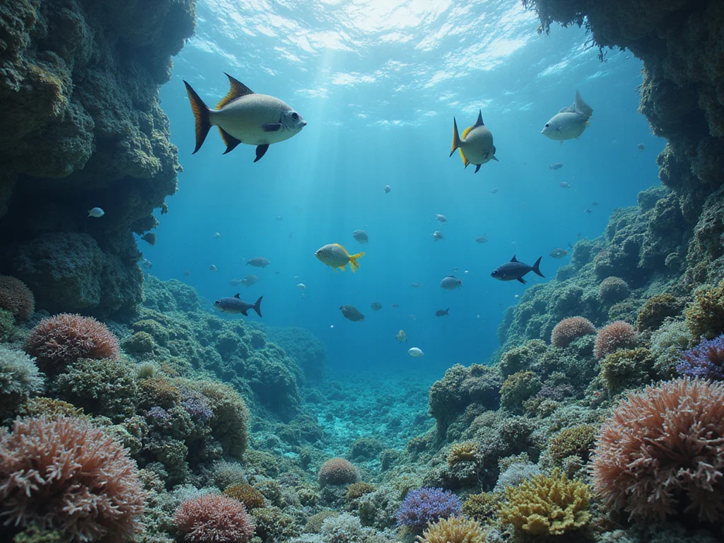 Underwater scene of diverse fish species reproducing in different ways