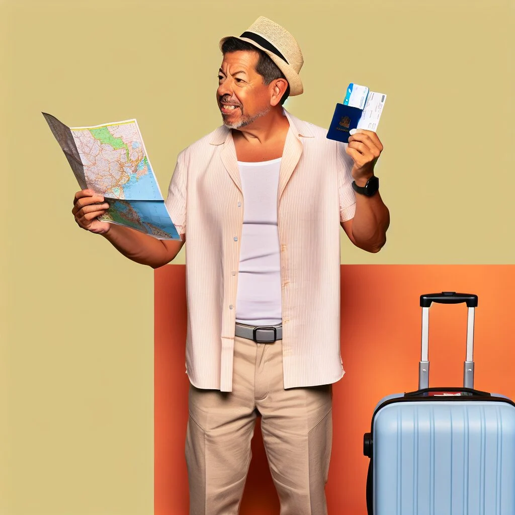 Adult planning a trip, researching איך טסים לויאטנם with map and ticket