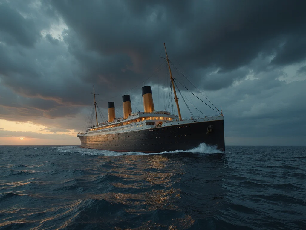 Digitally generated image of Titanic's tragic voyage in early 20th-century setting