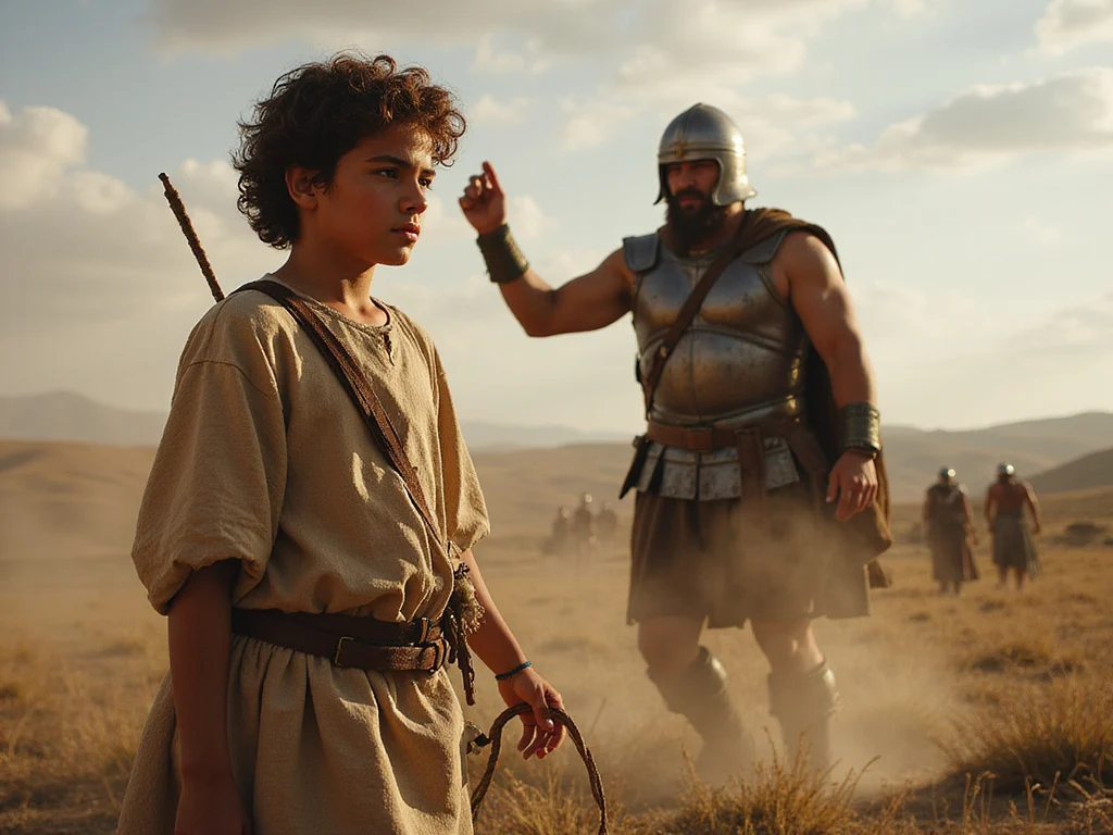 David defeats Goliath in valley of Elah scene