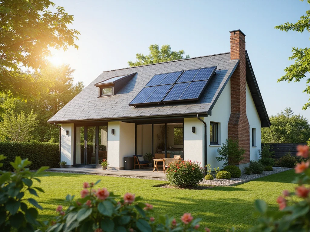 Active solar water heater system on a contemporary house roof