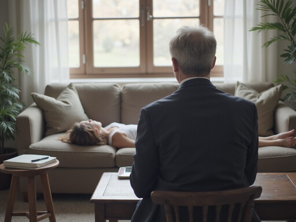 Psychoanalysis healing process in a comfortable therapy room