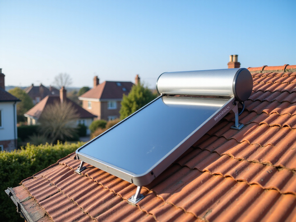Modern, functional solar water heater on a suburban rooftop
