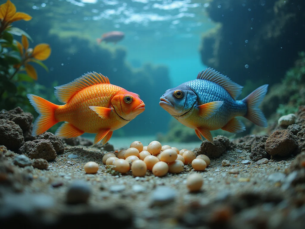 Fish breeding process in a vibrant underwater environment