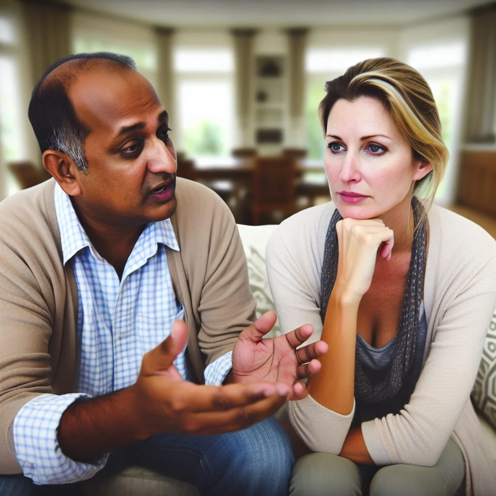 Adult couple in conversation reflecting איך זה שוב קרה לי את זרה לי theme