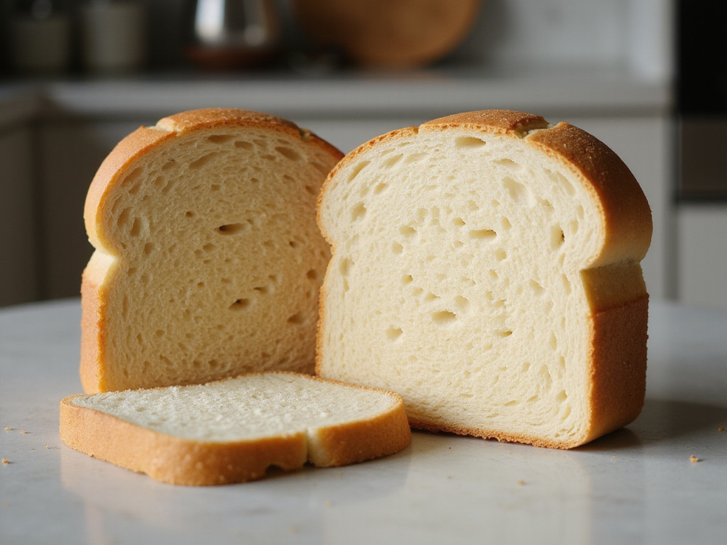 Matzah and white bread comparison in modern kitchen setting