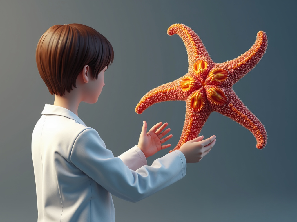 Doctor examining starfish anatomy highlighting multiple hearts