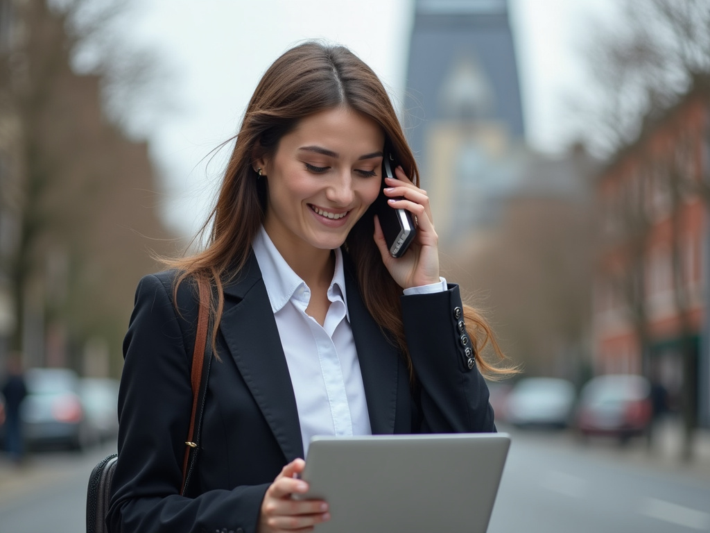 Busy professional multitasking in a city illustrating כמה דקות יש ביום concept