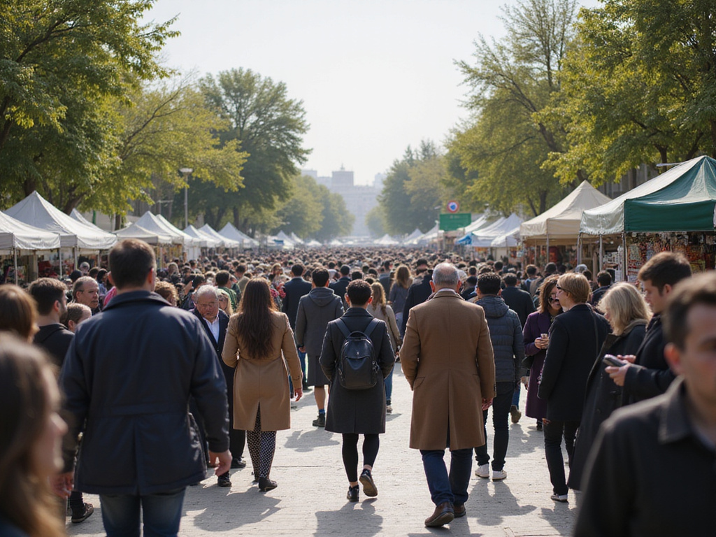 Diverse Israeli crowd subtly highlighting Russian presence