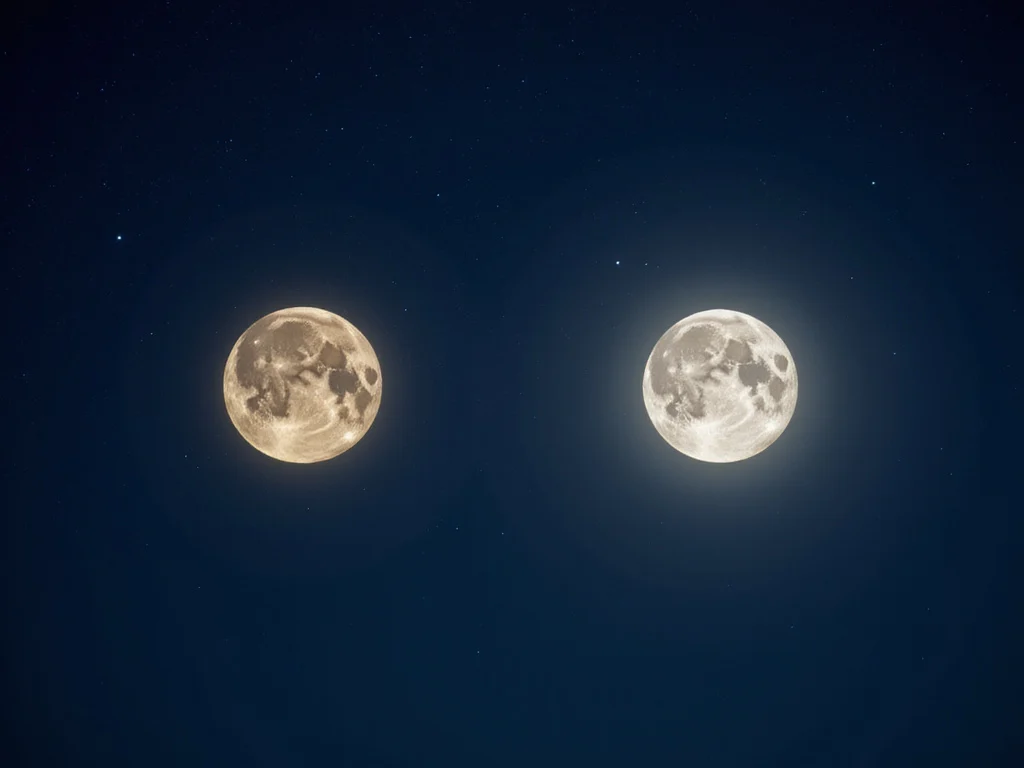 Super moon and regular full moon in night sky איך הירח נראה היום