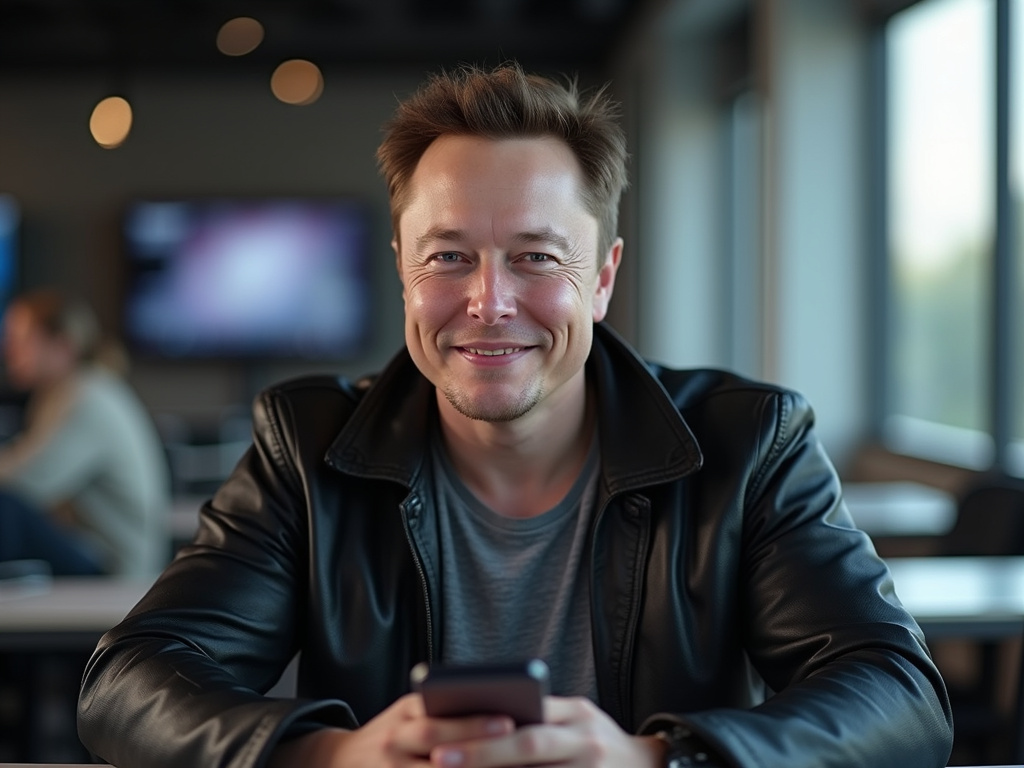 Elon Musk אילון מאסק with technology hinting at his massive wealth