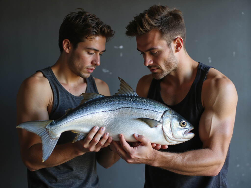 Athlete inspecting tuna for protein content