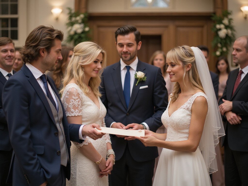Guest giving monetary gift at a Western-style wedding