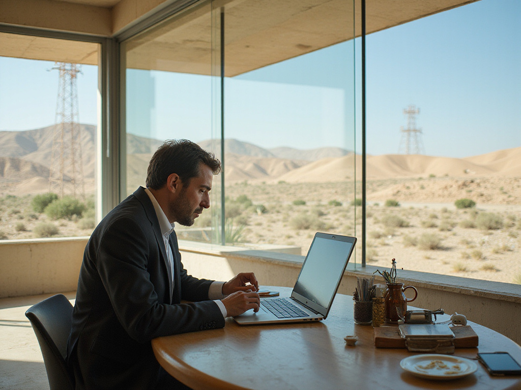 Adult using laptop in Israel highlighting voltage concept