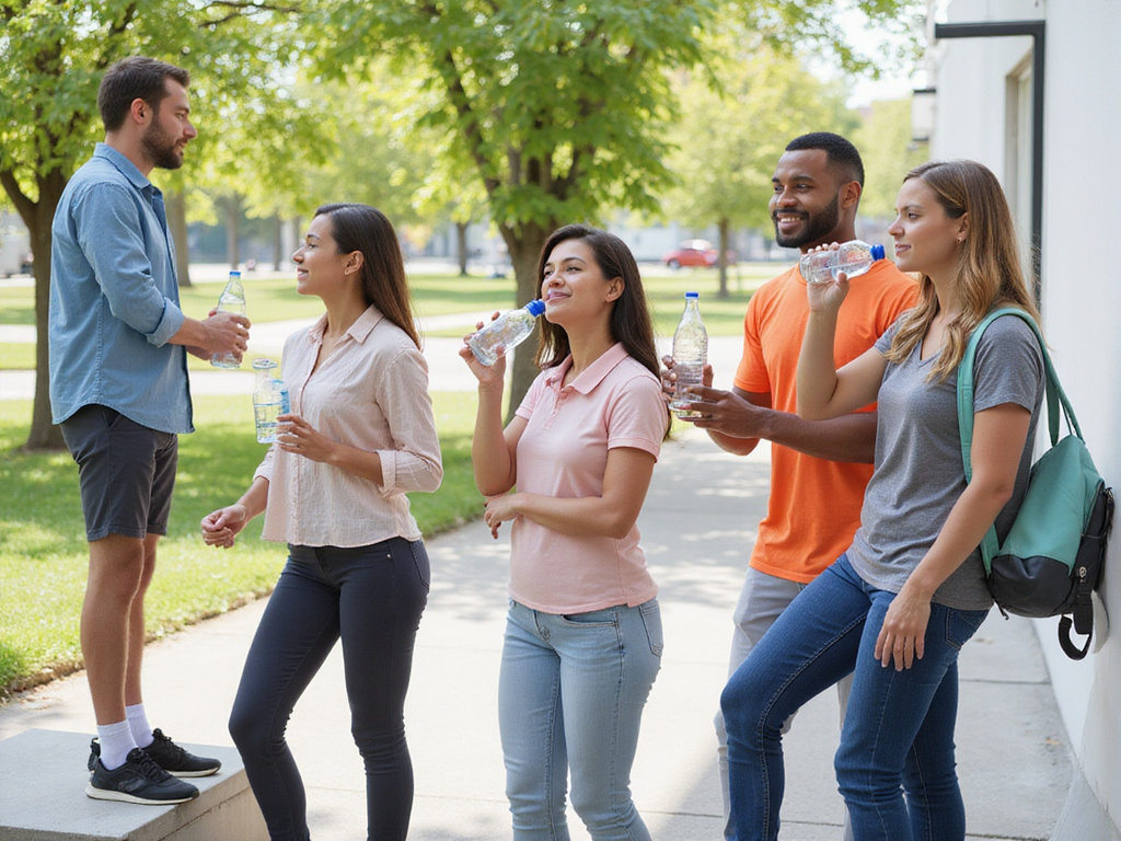 Group of diverse people drinking water in various situations