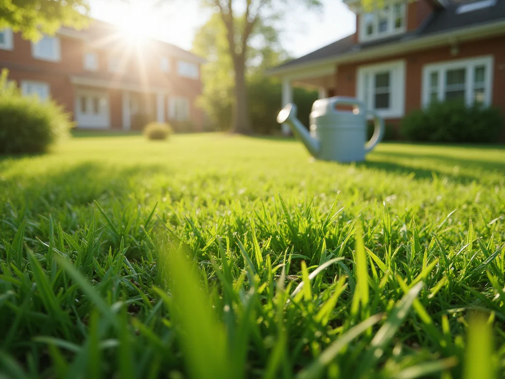 Process of grass growing in a suburban lawn
