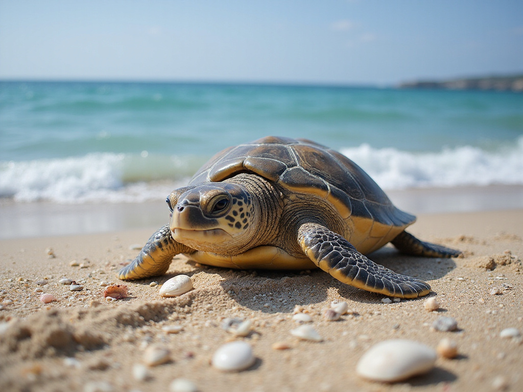 Sea turtle adapted to life on a sandy coastal beach