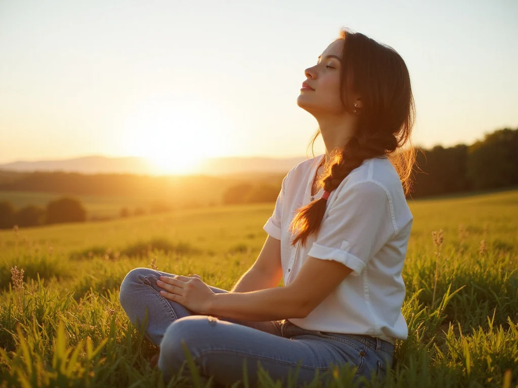 Young woman appreciating the sunshine in a lush green meadow