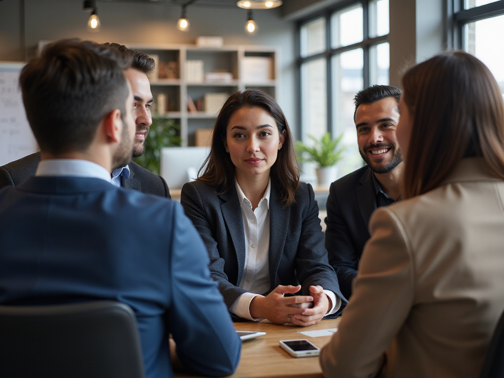 Multicultural professionals discussing in office symbolizing כיצד לרכוש ידידים והשפעה