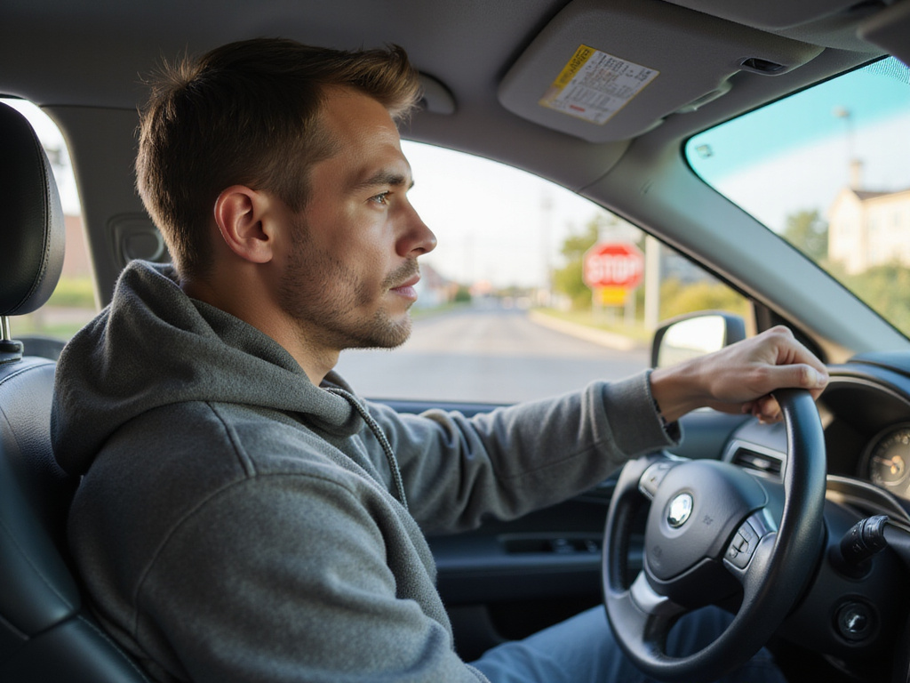 Driver at railway crossing with stop sign, כיצד עליך לנהוג concept