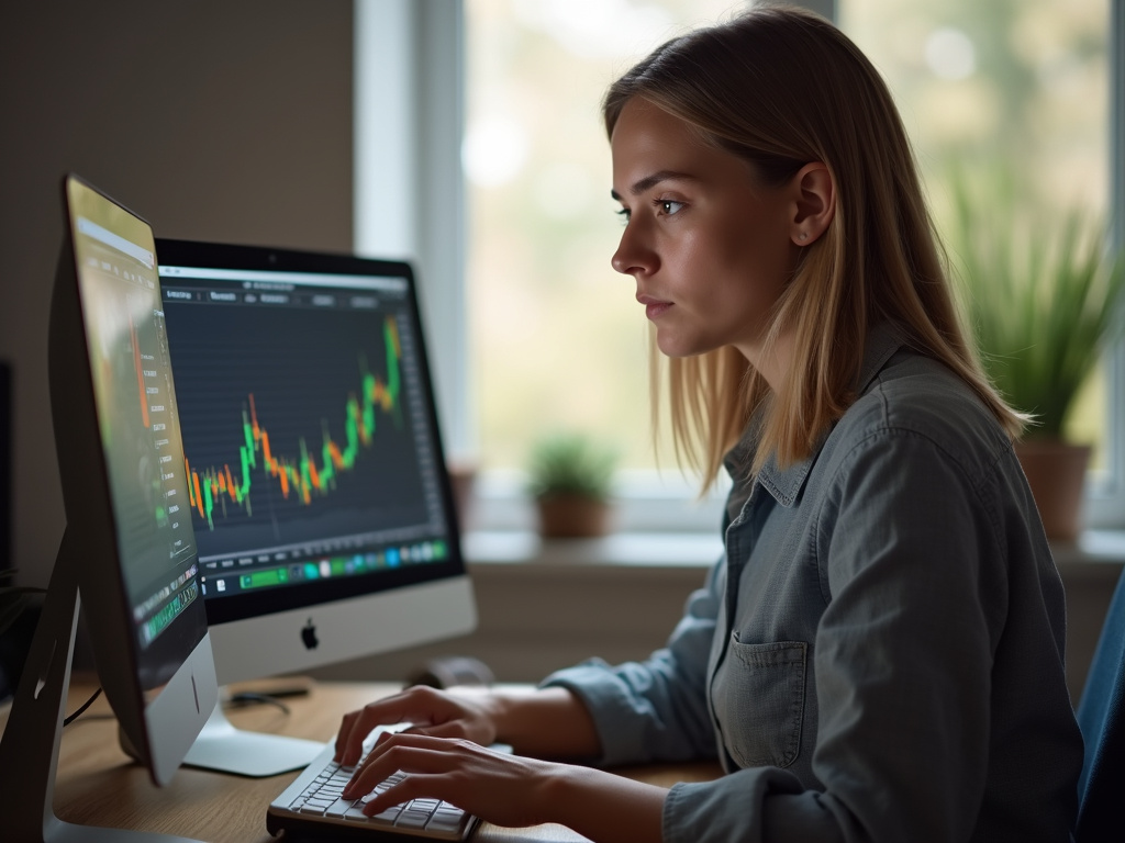 Individual learning how to purchase Bitcoin in home office setting