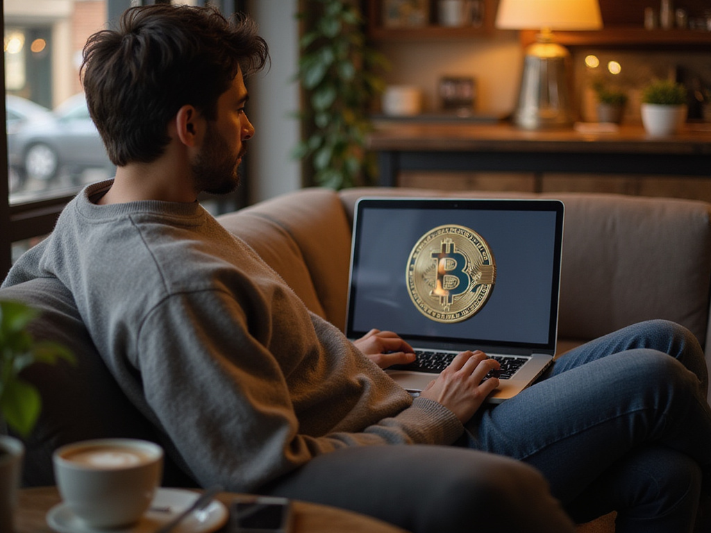 Person buying Bitcoin online in a casual setting