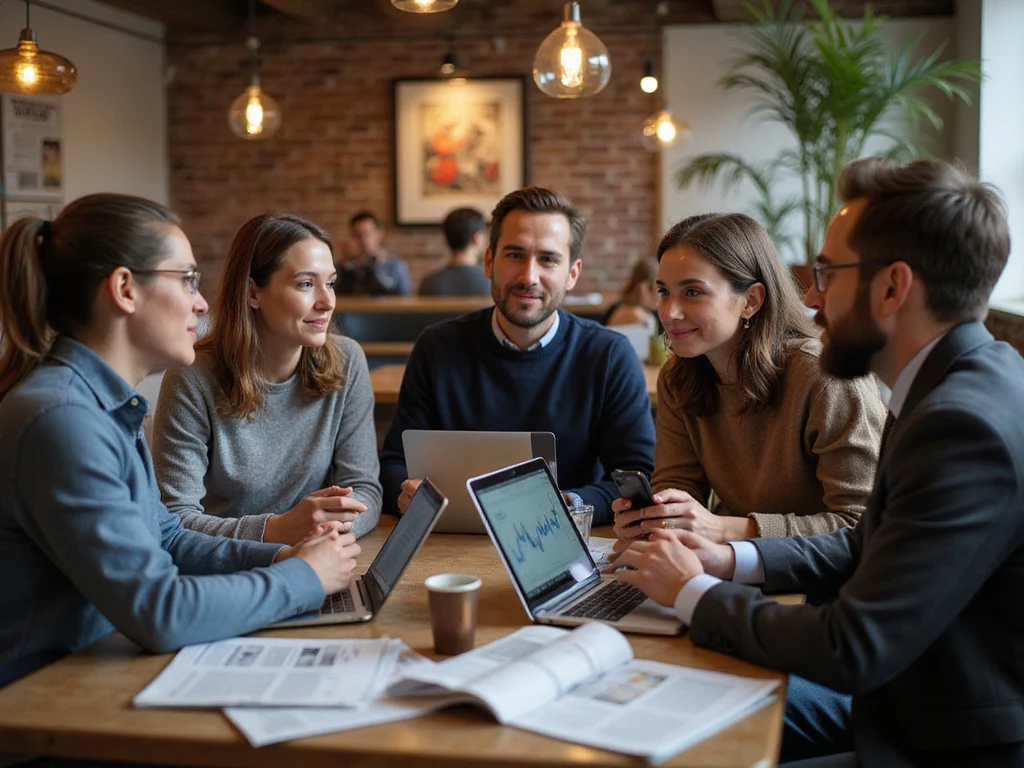 Group discussing financial topics, including איך קונים קרן כספית בנק הפועלים.