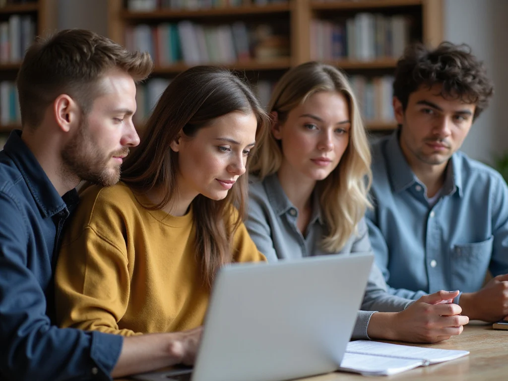 Diverse group studying איך קונים קרן כספית on computer screen