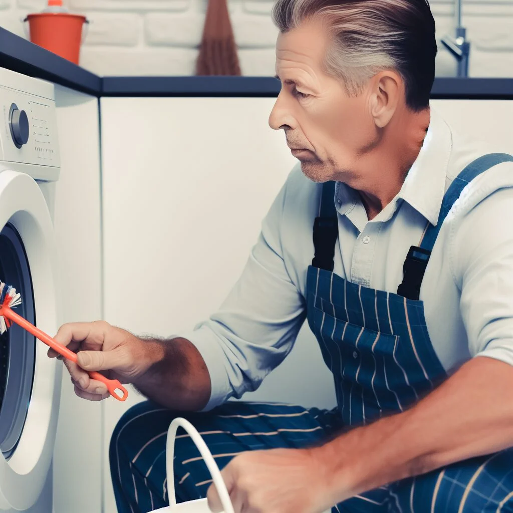 Adult demonstrating how to clean a washing machine at home