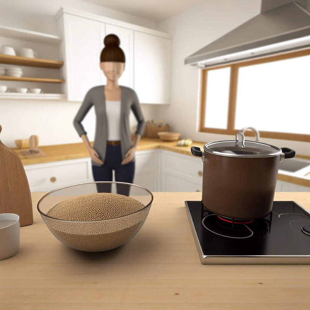 Preparing quinoa in a clean, organized kitchen